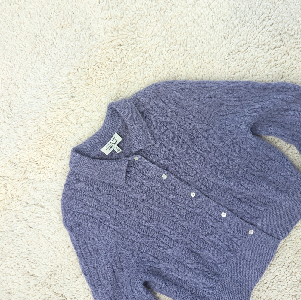 & Other Stories Purple Floral Button Alpaca Blend Cable Knit Cardigan - Picture 4 of 6